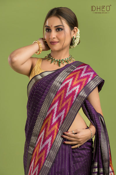 Pure Silk Ikkat Par Mangalagiri Saree (Silk Mark Certified)