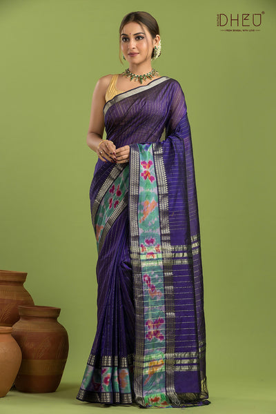 Pure Silk Ikkat Par Mangalagiri Saree (Silk Mark Certified)