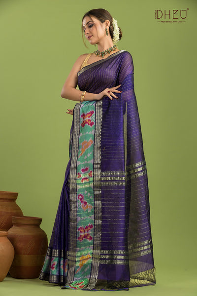Pure Silk Ikkat Par Mangalagiri Saree (Silk Mark Certified)