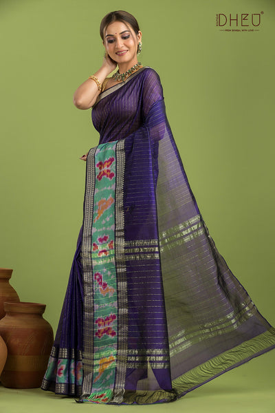 Pure Silk Ikkat Par Mangalagiri Saree (Silk Mark Certified)