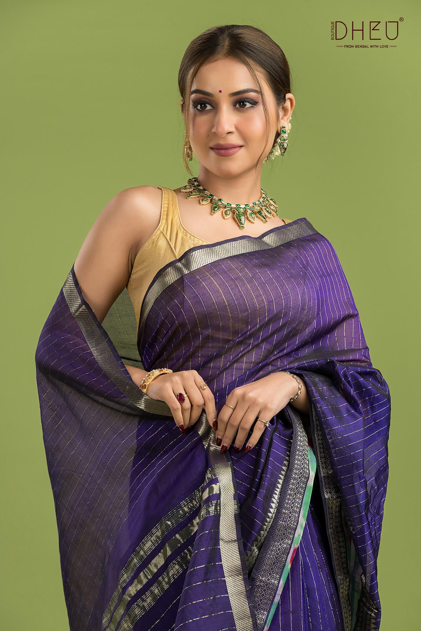 Pure Silk Ikkat Par Mangalagiri Saree (Silk Mark Certified)