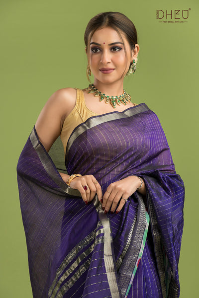 Pure Silk Ikkat Par Mangalagiri Saree (Silk Mark Certified)