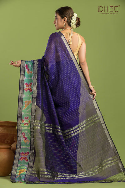Pure Silk Ikkat Par Mangalagiri Saree (Silk Mark Certified)