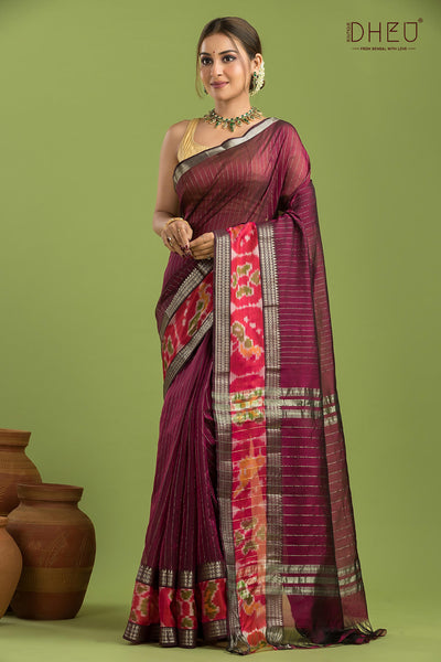 Pure Silk Ikkat Par Mangalagiri Saree (Silk Mark Certified)