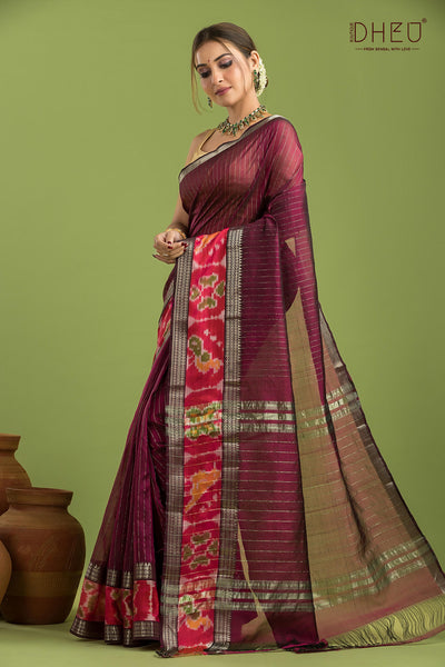 Pure Silk Ikkat Par Mangalagiri Saree (Silk Mark Certified)