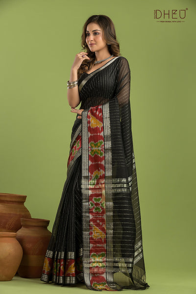 Pure Silk Ikkat Par Mangalagiri Saree (Silk Mark Certified)