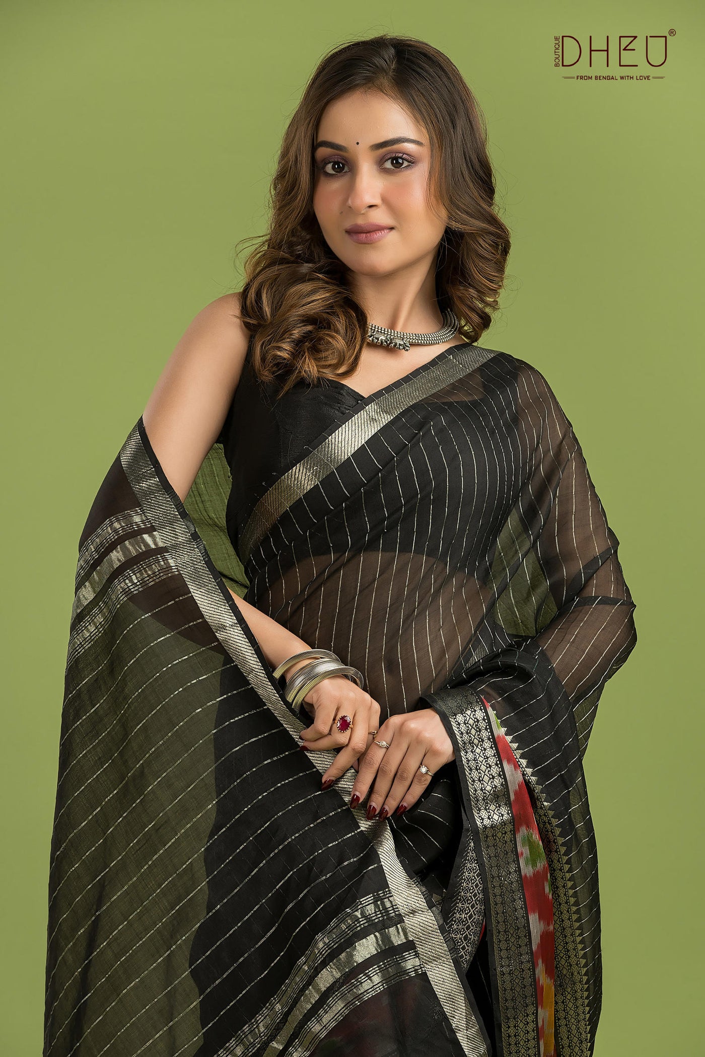 Pure Silk Ikkat Par Mangalagiri Saree (Silk Mark Certified)