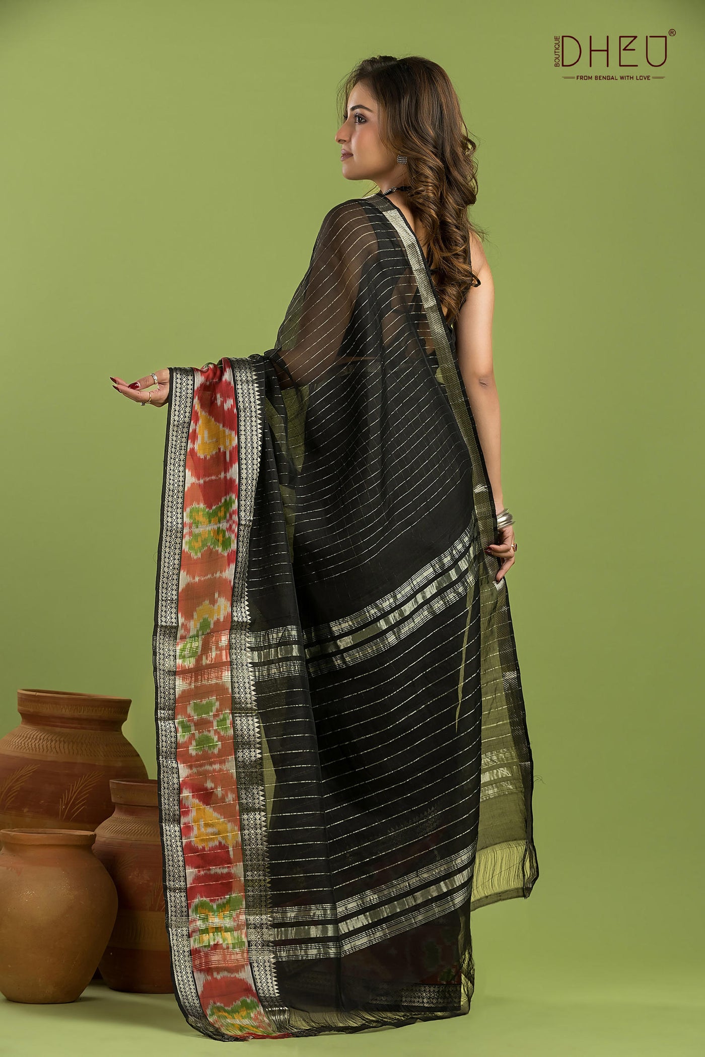 Pure Silk Ikkat Par Mangalagiri Saree (Silk Mark Certified)