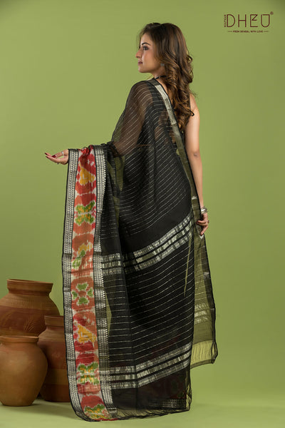 Pure Silk Ikkat Par Mangalagiri Saree (Silk Mark Certified)