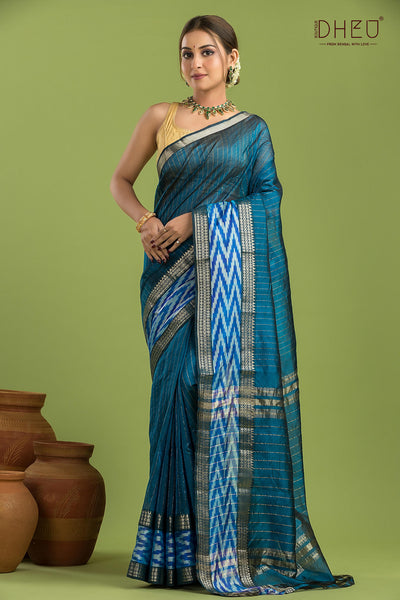 Pure Silk Ikkat Par Mangalagiri Saree (Silk Mark Certified)