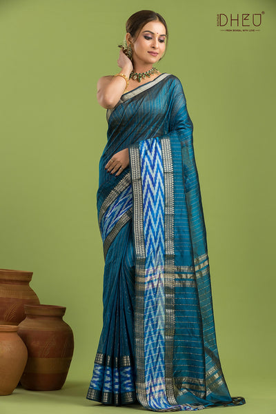 Pure Silk Ikkat Par Mangalagiri Saree (Silk Mark Certified)