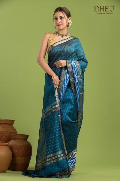 Pure Silk Ikkat Par Mangalagiri Saree (Silk Mark Certified)