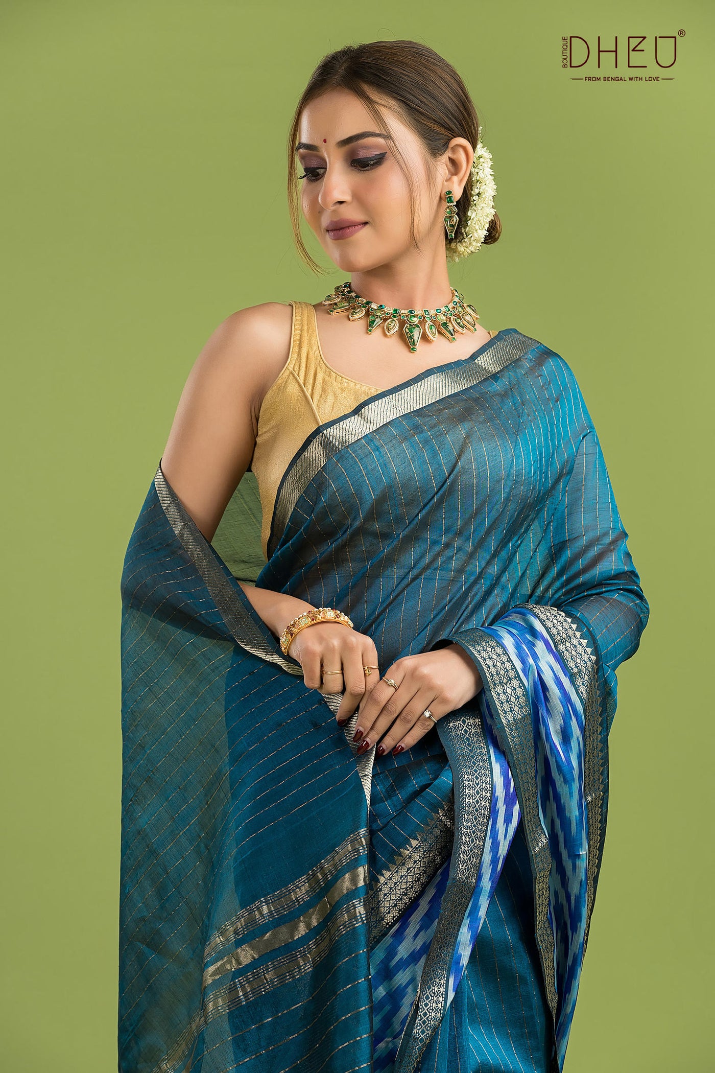 Pure Silk Ikkat Par Mangalagiri Saree (Silk Mark Certified)
