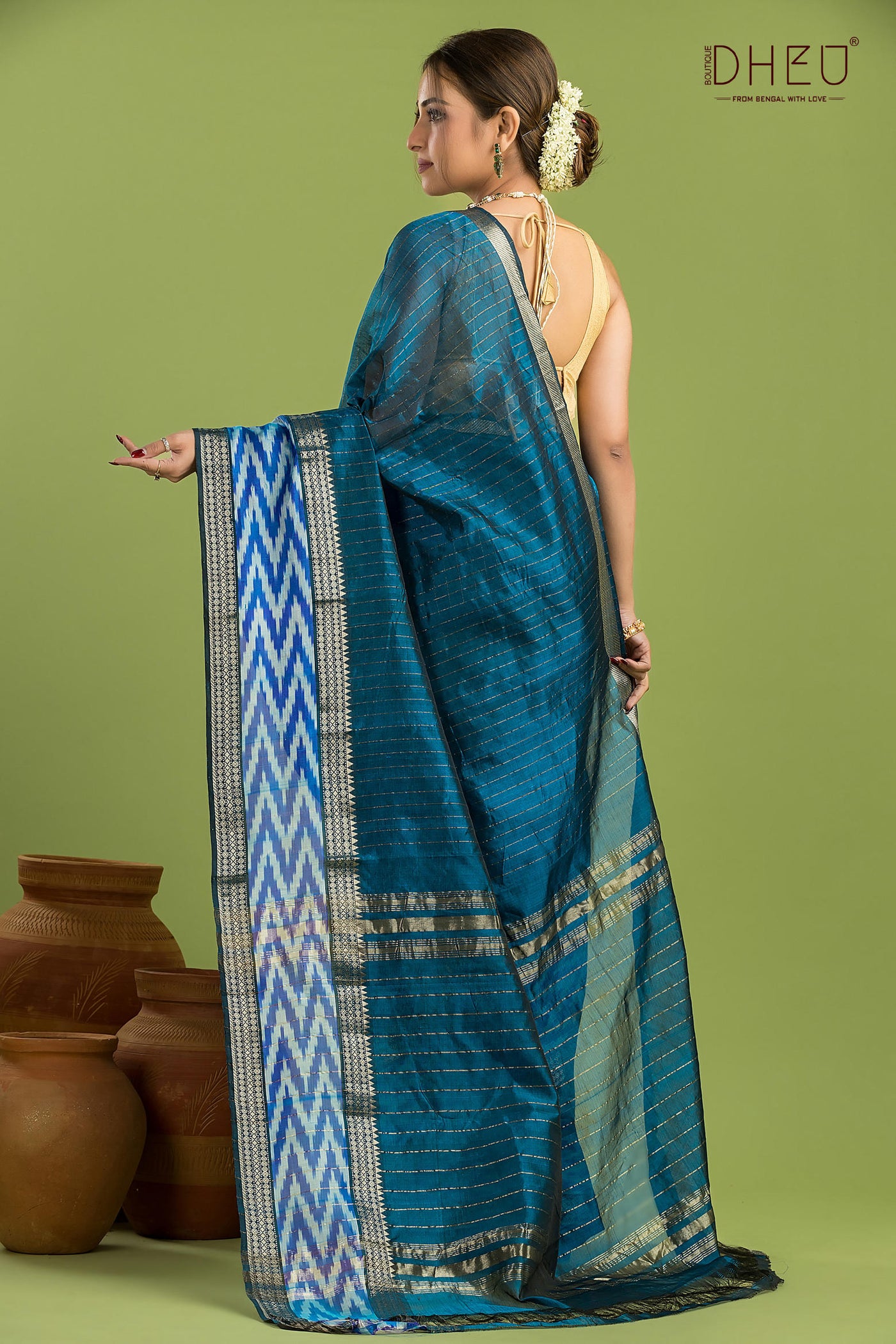 Pure Silk Ikkat Par Mangalagiri Saree (Silk Mark Certified)