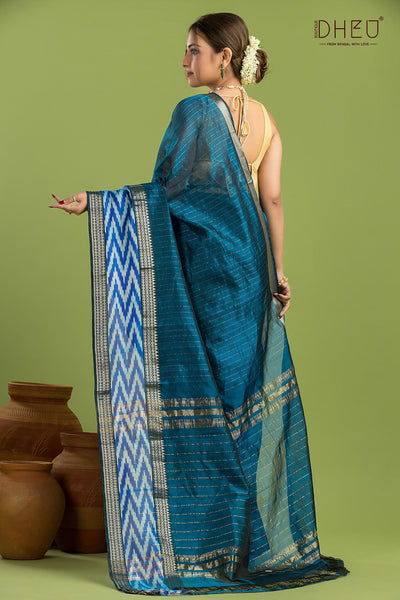 Pure Silk Ikkat Par Mangalagiri Saree (Silk Mark Certified)