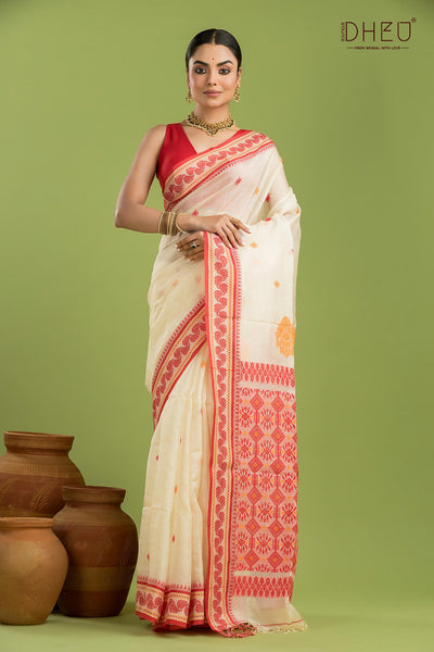 Pure Tussar Silk Jamdani Saree (Silk Mark Certified)