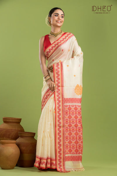 Pure Tussar Silk Jamdani Saree (Silk Mark Certified)