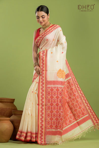 Pure Tussar Silk Jamdani Saree (Silk Mark Certified)