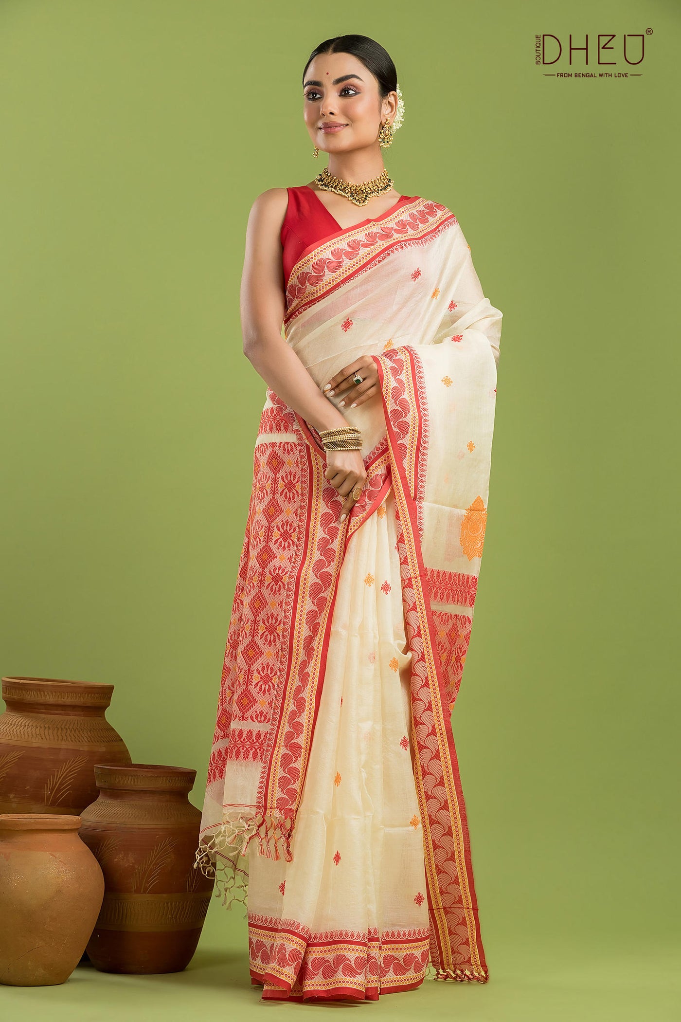 Pure Tussar Silk Jamdani Saree (Silk Mark Certified)