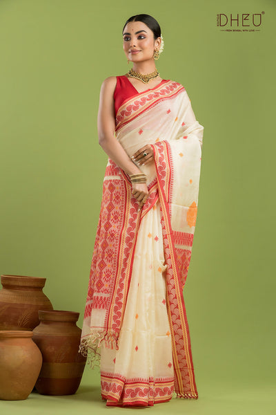 Pure Tussar Silk Jamdani Saree (Silk Mark Certified)