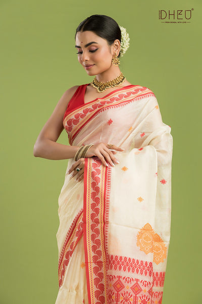 Pure Tussar Silk Jamdani Saree (Silk Mark Certified)