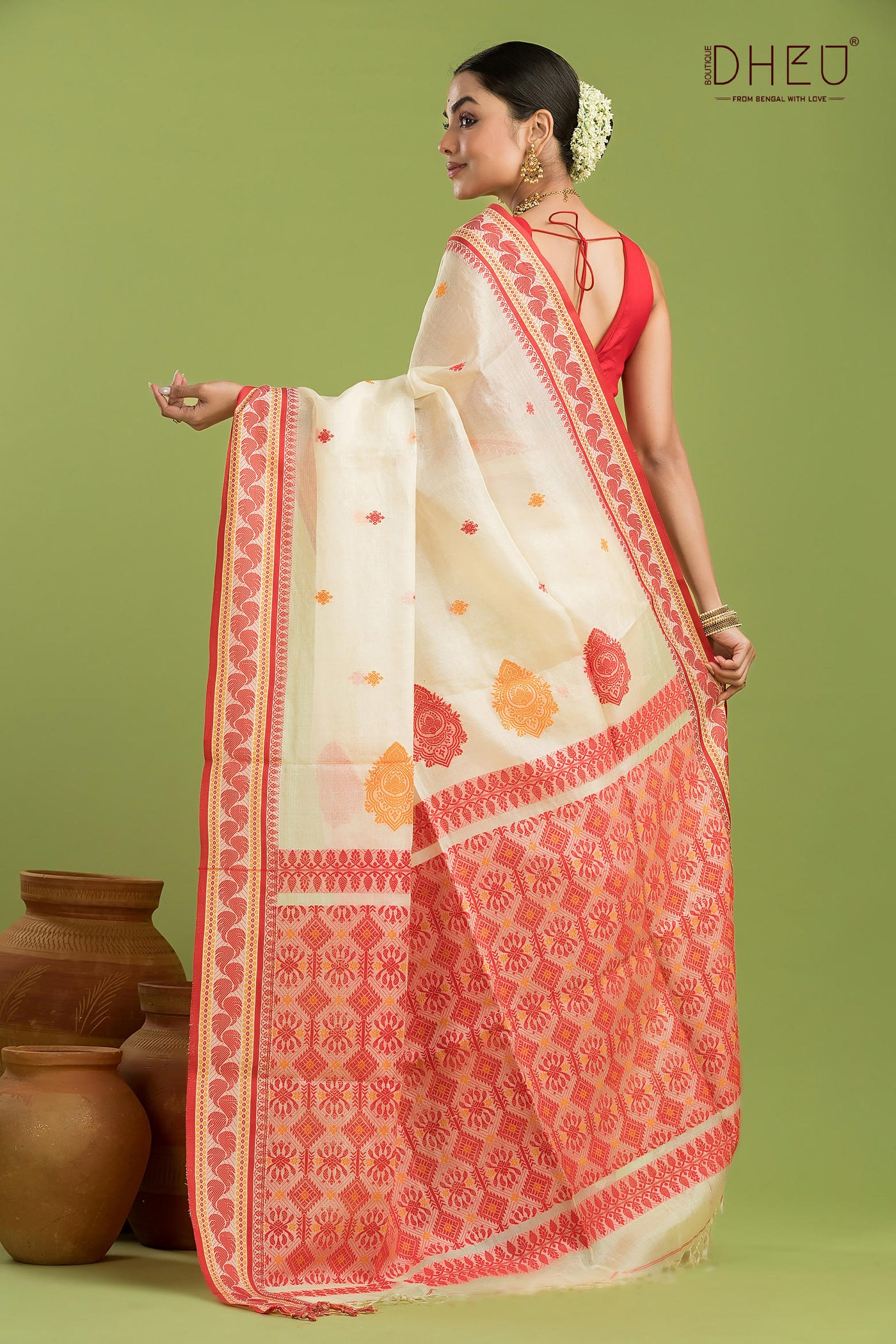 Pure Tussar Silk Jamdani Saree (Silk Mark Certified)