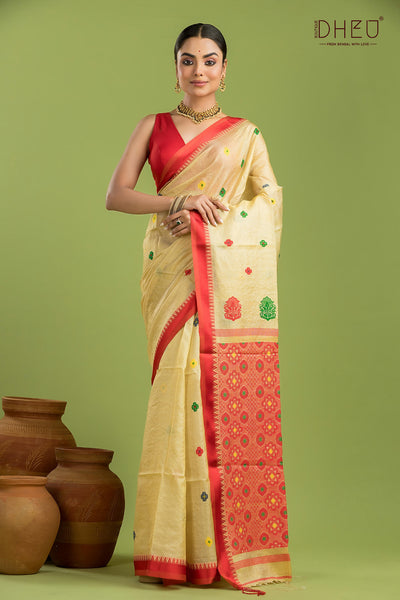 Pure Tussar Silk Jamdani Saree (Silk Mark Certified)