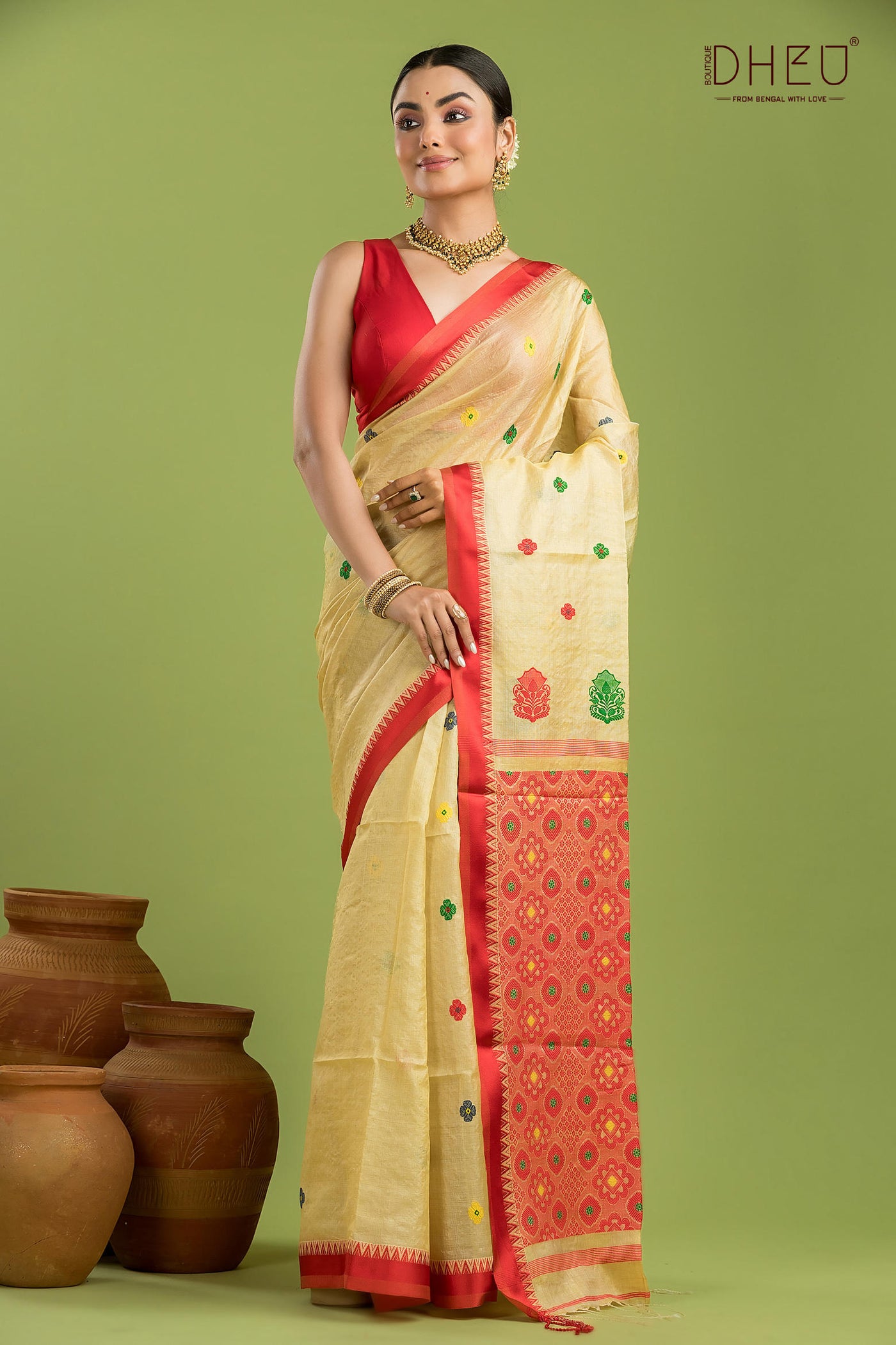 Pure Tussar Silk Jamdani Saree (Silk Mark Certified)
