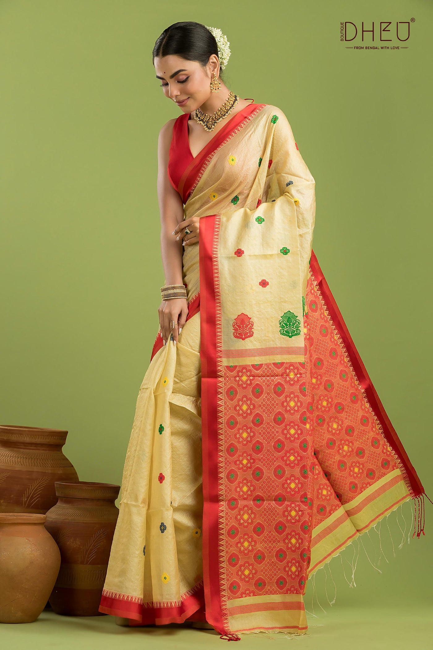 Pure Tussar Silk Jamdani Saree (Silk Mark Certified)