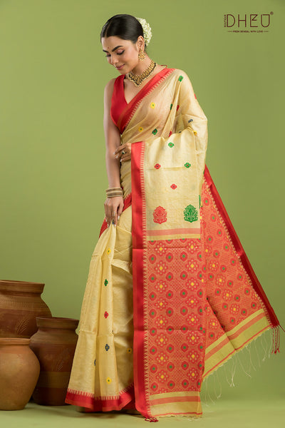 Pure Tussar Silk Jamdani Saree (Silk Mark Certified)