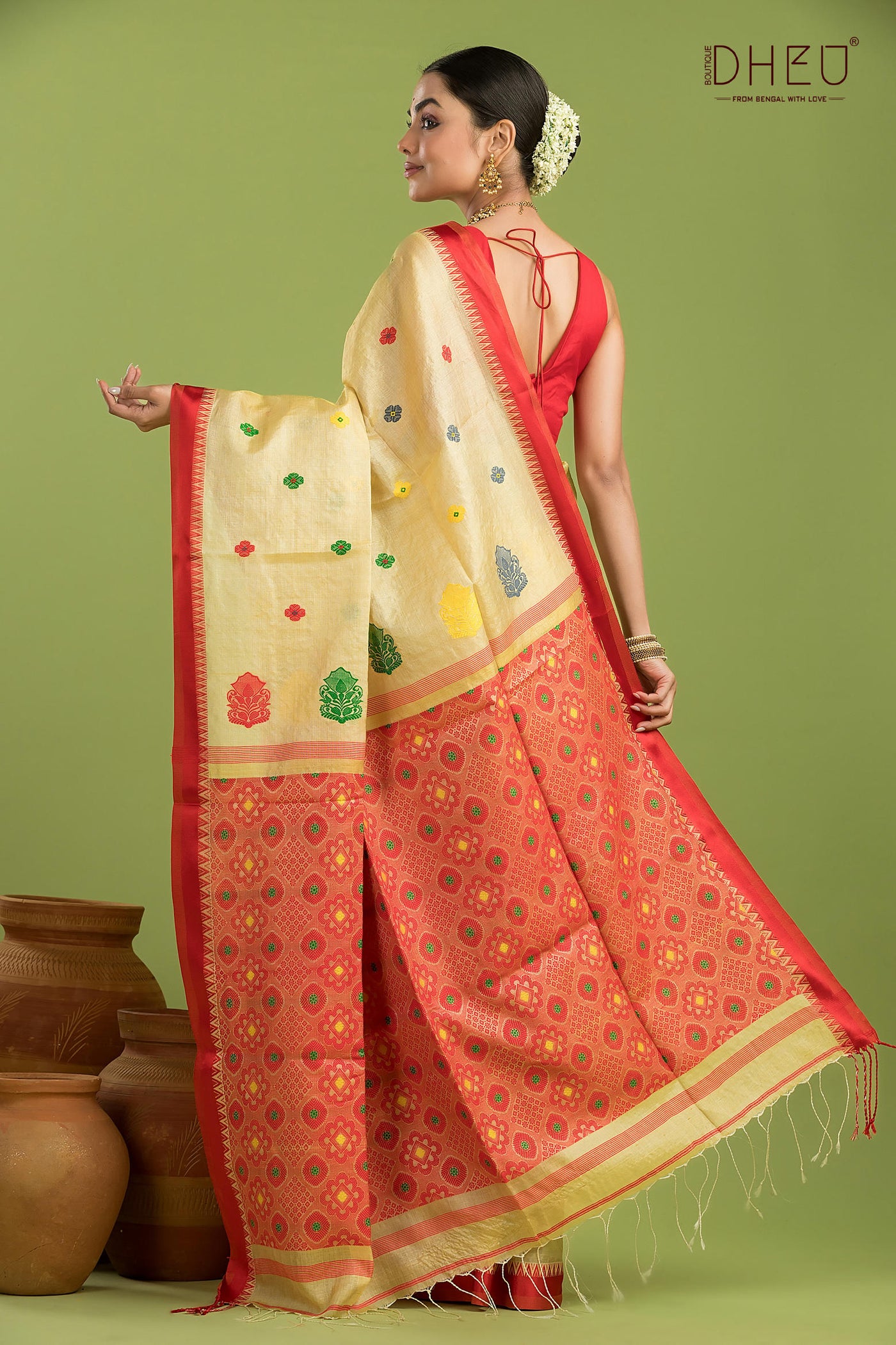 Pure Tussar Silk Jamdani Saree (Silk Mark Certified)