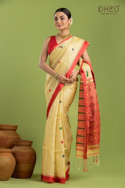 Pure Tussar Silk Jamdani Saree (Silk Mark Certified)