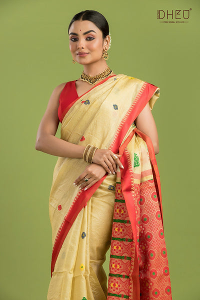 Pure Tussar Silk Jamdani Saree (Silk Mark Certified)