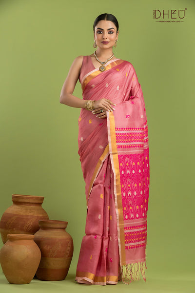 Pure Tussar Silk Jamdani Saree (Silk Mark Certified)