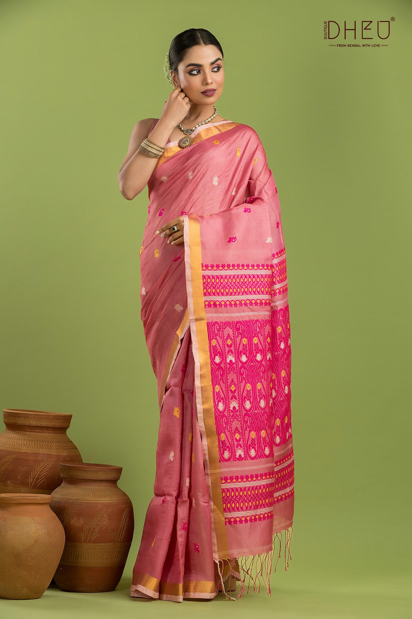 Pure Tussar Silk Jamdani Saree (Silk Mark Certified)