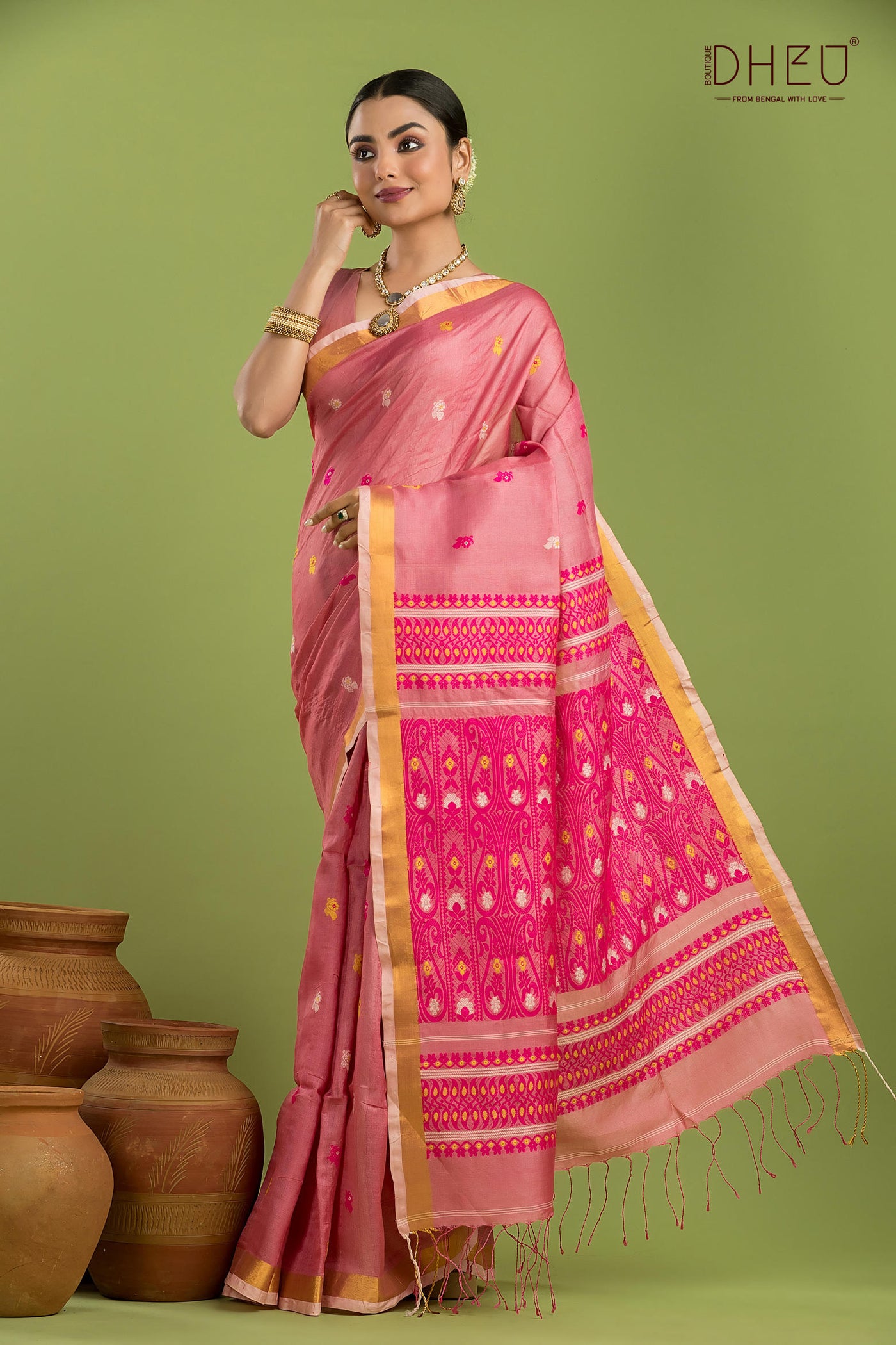 Pure Tussar Silk Jamdani Saree (Silk Mark Certified)
