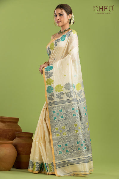 Pure Tussar Silk Jamdani Saree (Silk Mark Certified)