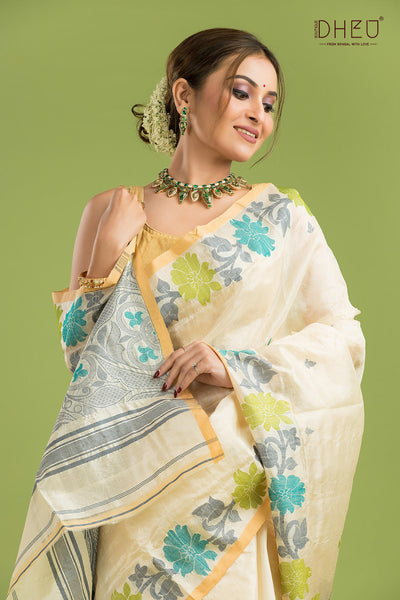 Pure Tussar Silk Jamdani Saree (Silk Mark Certified)