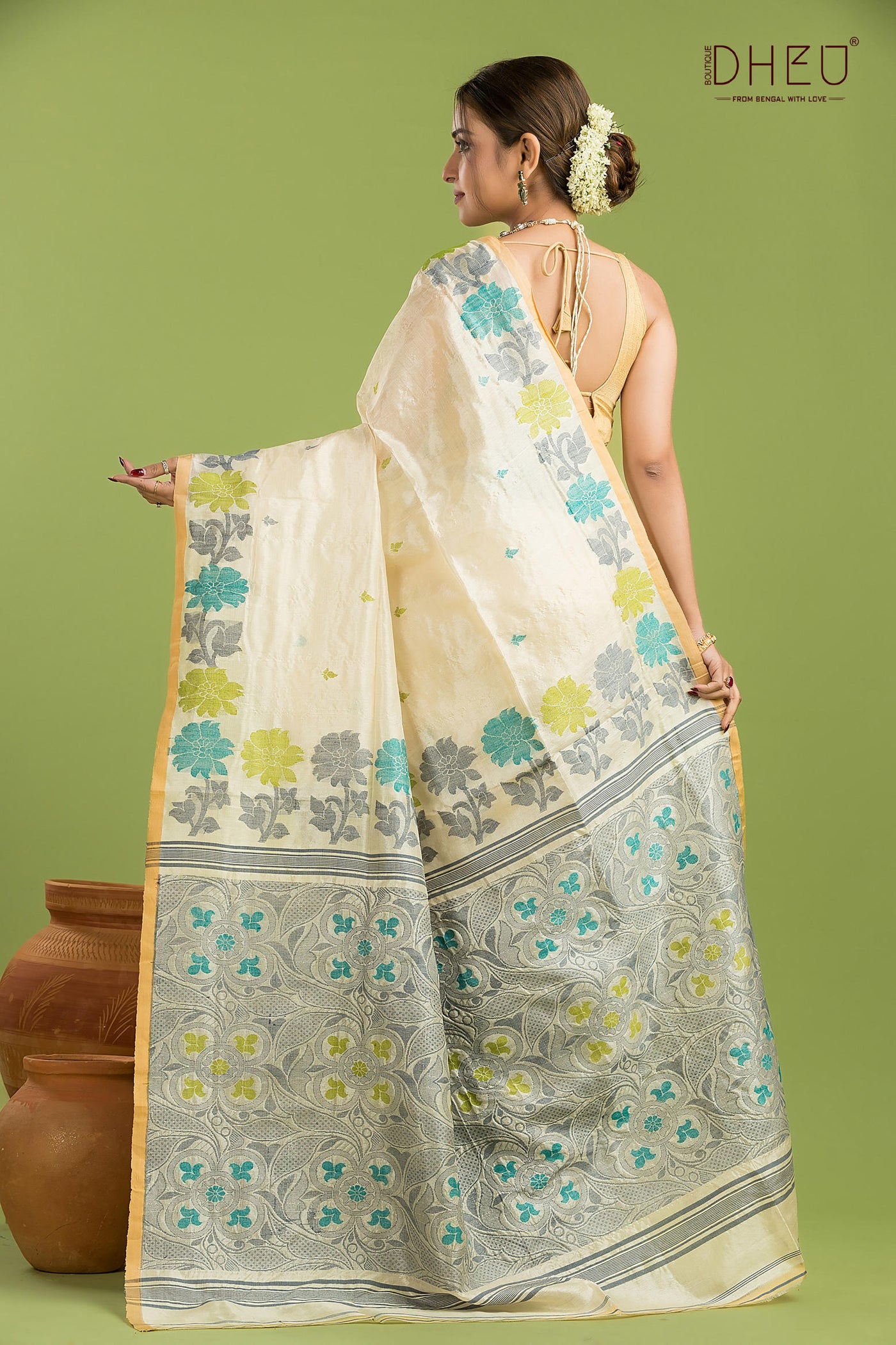 Pure Tussar Silk Jamdani Saree (Silk Mark Certified)