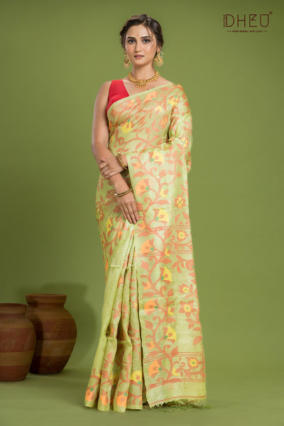 Pure Tussar Silk Jamdani Saree (Silk Mark Certified)