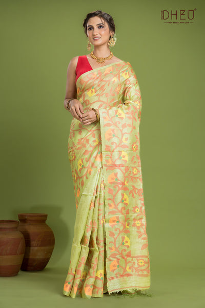 Pure Tussar Silk Jamdani Saree (Silk Mark Certified)