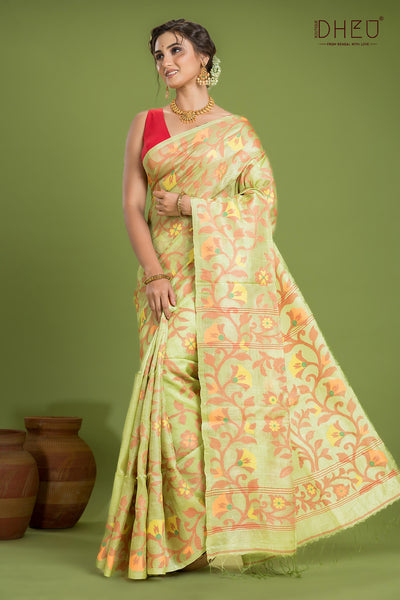 Pure Tussar Silk Jamdani Saree (Silk Mark Certified)