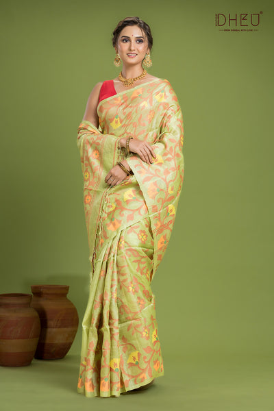 Pure Tussar Silk Jamdani Saree (Silk Mark Certified)