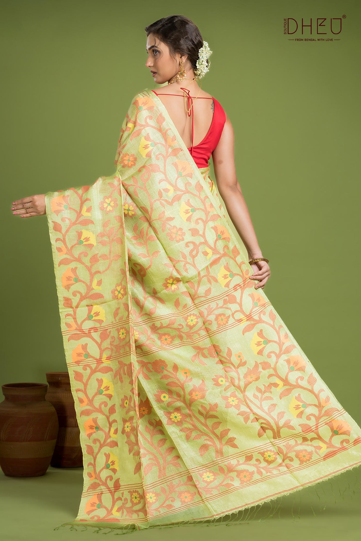 Pure Tussar Silk Jamdani Saree (Silk Mark Certified)