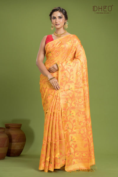 Pure Tussar Silk Jamdani Saree (Silk Mark Certified)