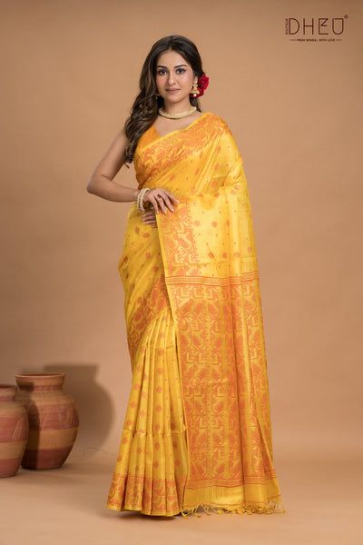 Pure Tussar Silk Jamdani Saree (Silk Mark Certified)
