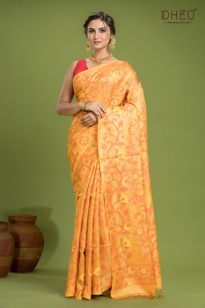 Pure Tussar Silk Jamdani Saree (Silk Mark Certified)