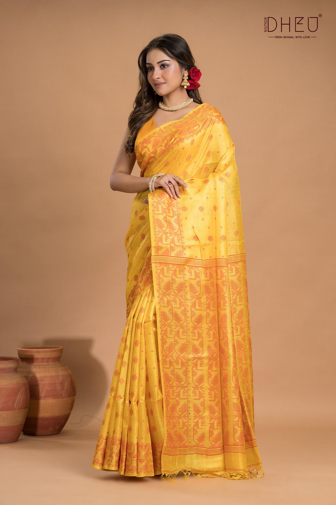Pure Tussar Silk Jamdani Saree (Silk Mark Certified)