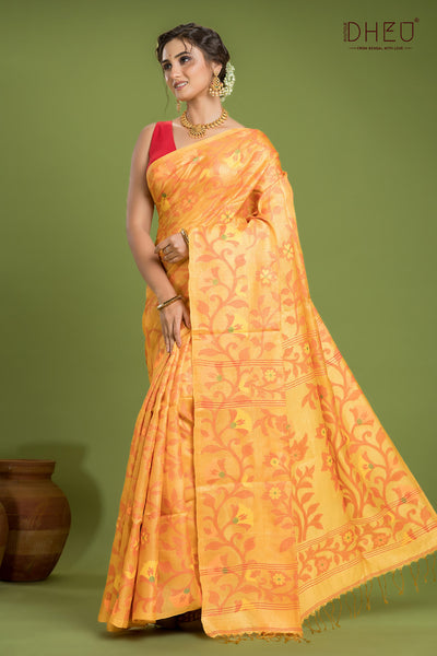 Pure Tussar Silk Jamdani Saree (Silk Mark Certified)