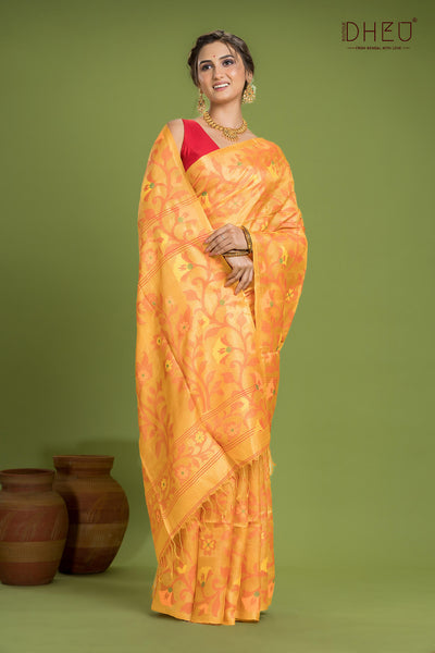 Pure Tussar Silk Jamdani Saree (Silk Mark Certified)